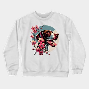 Joyful German Shorthaired Pointer with Spring Cherry Blossoms Crewneck Sweatshirt